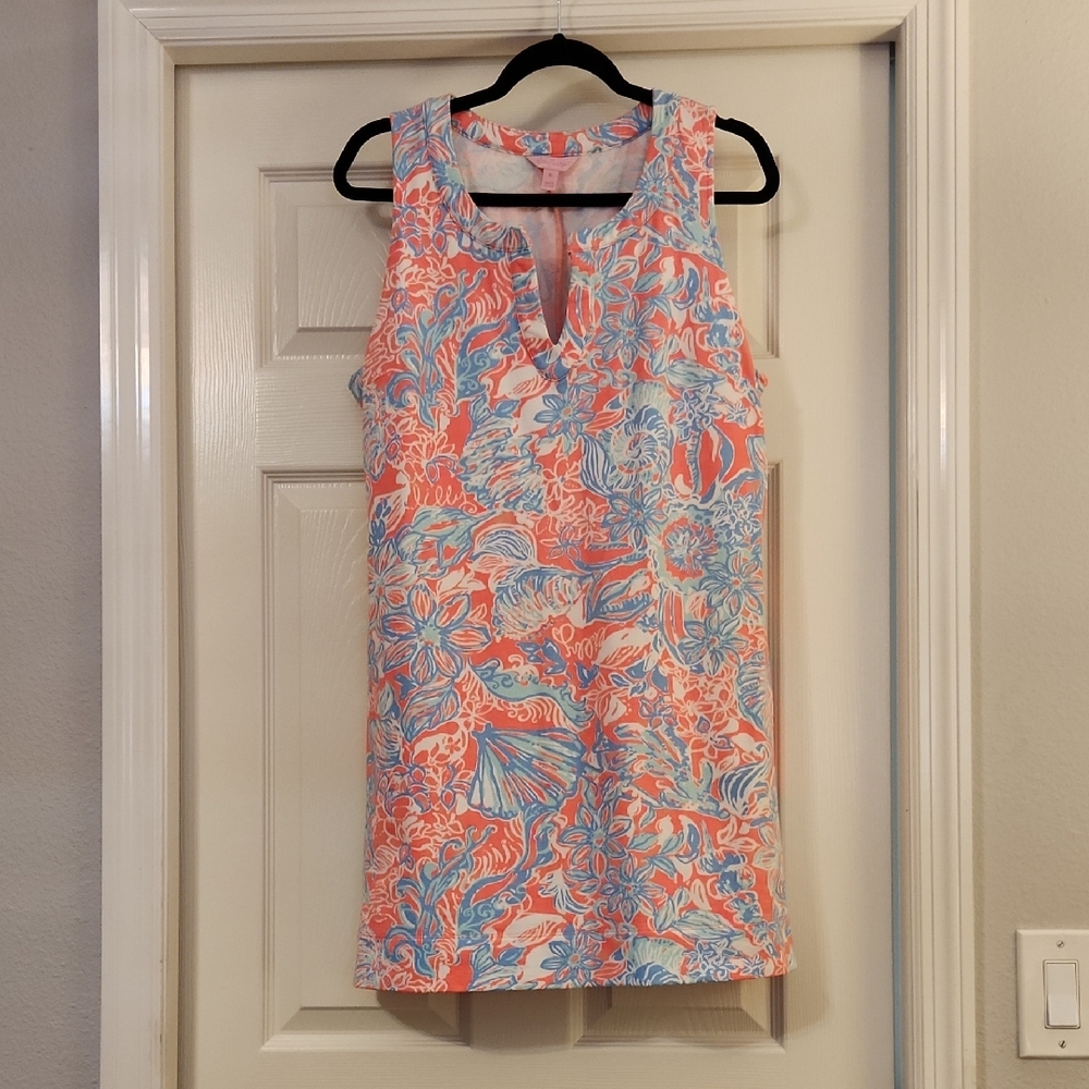Lilly Pulitzer Estrada Pink Sun Ray Summer Siren French Terry Shift Dress XL - Picture 2 of 9